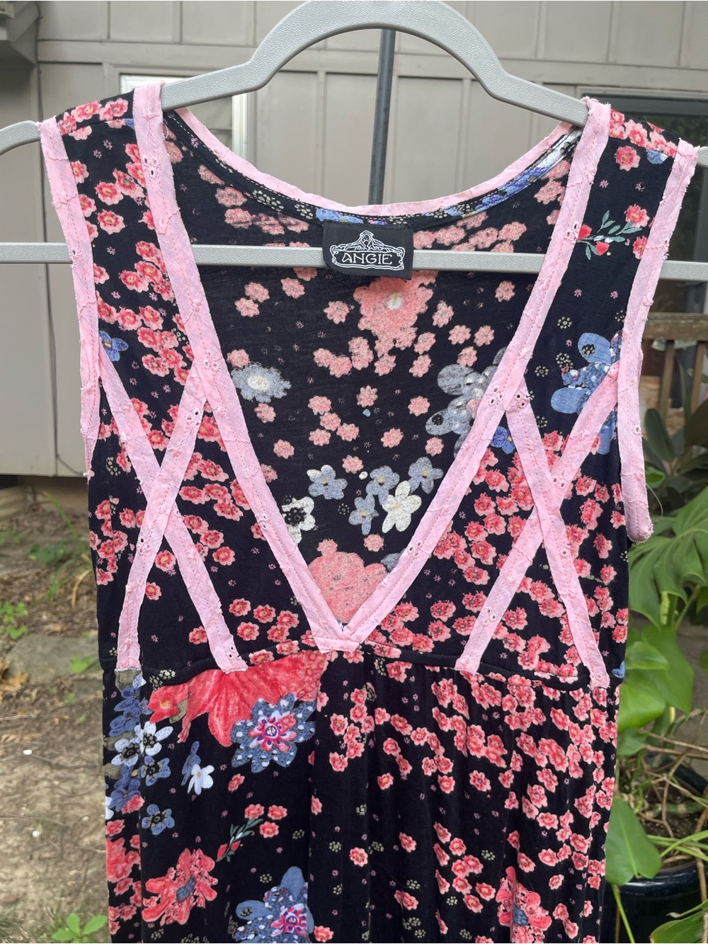 Angie Black Floral Dress with Pink and Blue Blossoms - Picture 4 of 8